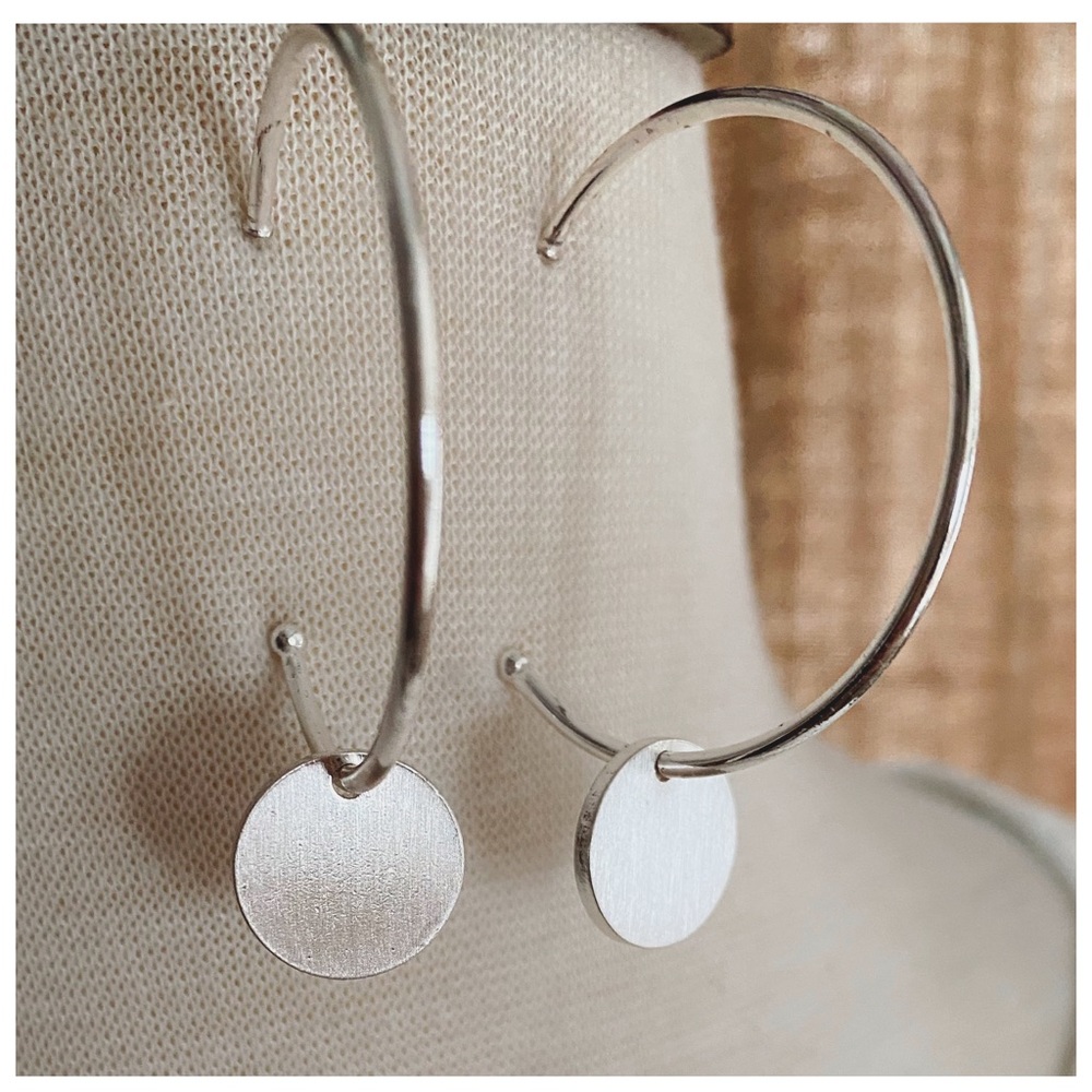 Brushed Nickel Hoops with Disc